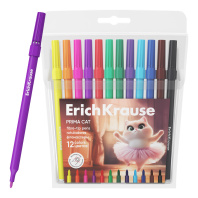 Фломастеры ErichKrause Prima Cat, 12 цветов (в футляре с европодвесом 12 шт)