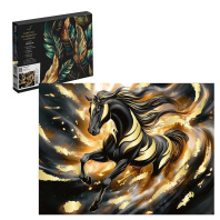 Картина по номерам на холсте с поталью 30*40см "Золотой конь" черный холст