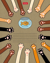 Тетрадь А5 18л кл. Hatber "На мягких лапках", крафт, 5 диз.в блоке, белизна 98%