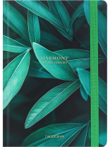 Ежедневник недат. А5 128л., 7БЦ "Зеленые листья - 2" мат.лам., резинка