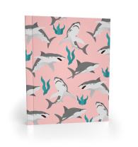 Блокнот А6+ интегр.обл.  64л "Акулы на розовом" точка, софт-тач