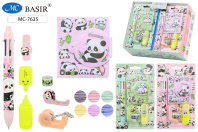 Блокнот  83*70мм клеевой кор. "Панда" лин, на кнопке + ручка+текстмаркер+2скотча