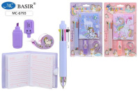 Блокнот 103*70мм клеевой кор. "Единорог" лин, на кнопке + 8цв.ручка, текст.маркер, скотч