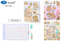 Блокнот 103*80мм клеевой кор. "Капибара" лин, на кнопке + мини-ручка