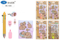 Блокнот 103*80мм клеевой кор. "Капибара" лин, на кнопке + мини-ручка, текстмаркер, скотч