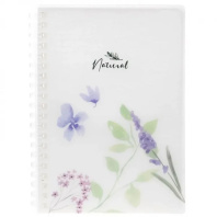 Записная книжка В6 пластик, эластичн.гребень, 80л. "Natural blue flowers" тисн.фольгой