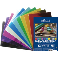 Бумага цв. металлизированная А4  10цв. 10л. одностор., пл. 80 гр/м2
