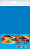 Картон цв. А4  1цв. 20л. Голубой, поделочный, немелов., пл. 200 гр/м2, в ПЭТ-пакете