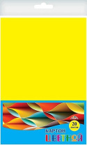Картон цв. А4  1цв. 20л. Жёлтый, поделочный, немелов., пл. 200 гр/м2, в ПЭТ-пакете