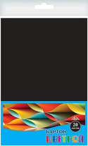 Картон цв. А4  1цв. 20л. Чёрный, поделочный, немелов., пл. 200 гр/м2, в ПЭТ-пакете