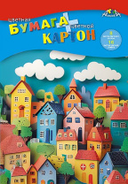 Набор картон цв. А4  8цв.  8л.+бум. цв.  8цв.13л.немел., немел. пл. 200 гр/м2+50 гр/м2 "Цветные доми