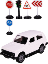 Машинка инерционная 13 см двери откр, 4 дор. знака,светофор,белый