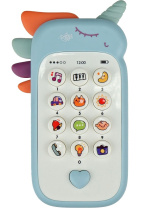 Музыкальный телефон 14см "Единорог"  с прорезыв., русс.озвуч. и кор.,бат. 2*ААА не в компл, голубой