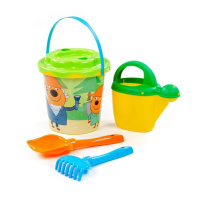 Набор игрушек. "Три кота" Ведро с наклейкой, ситечко "Солнышко", лопатка, грабельки, лейка
