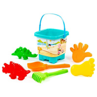 Набор игрушек. Ведро-замок большое с наклейкой, лопата 6, грабли 6, формочки
