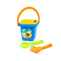 Набор игрушек. Ведро-цветок среднее с наклейкой, ситечко-цветок, совок, грабельки