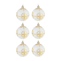 Набор елочных шаров  6 см, 6 шт., белый с золотом, пластик