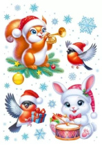 Витражная наклейка 33*23см "Белочка и зайчик"
