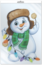 Плакат фигурный 50*35см "Снеговик с новогодней гирляндой"