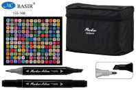 Набор маркеров для скетчинга 168цв. пулевидн. BASIR, двустороние 1,0-7,0мм