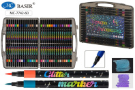 Набор маркеров с блестками  60цв. кистевидн. "Basir" 1-5мм