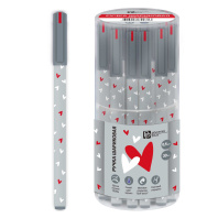 Ручка шар. Феникс+ "Сердечки на сером" синяя, 0,5мм, софт-тач