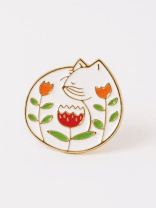 Значок металлический 35мм "Cat with flower"
