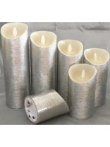 Свеча светодиодная  LED 7*15см "Серебристый вечер" теплый желтый свет, без пульта