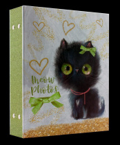 Фотоальбом 200 фото 10*15см Sweet kittens. Чёрный котёнок, пластик.стр.