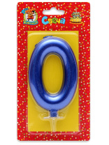 Свеча-цифра "0" Синий металлик"