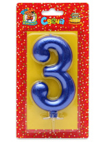 Свеча-цифра "3" Синий металлик"