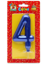 Свеча-цифра "4" Синий металлик"