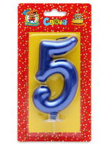 Свеча-цифра "5" Синий металлик"