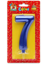 Свеча-цифра "7" Синий металлик"
