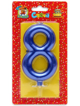 Свеча-цифра "8" Синий металлик"