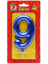 Свеча-цифра "9" Синий металлик"