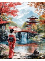 Картина по номерам на холсте 40*50см "Девушка в японском саду"
