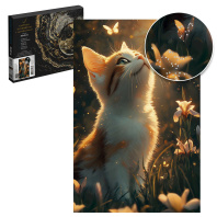 Картина по номерам на холсте с кристаллами 30*40см "Котенок и бабочки"