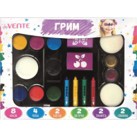 Набор для грима 8цв.краски, 4цв.мелка, 2цв.блёсток, 2 трафарета, 2спонжа и кисти