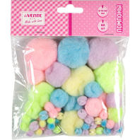Набор "Помпоны 60шт. ассорти размеров и цветов, пастельные