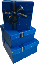 Набор подарочных коробок  3в1 с бантом, синий 15*15*6.5, 17*17*8, 19*19*9.5см