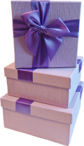 Набор подарочных коробок  3в1 с бантом, сиреневый 15*15*6.5, 17*17*8, 19*19*9.5см
