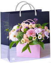 Пакет 26*24см (140мк) с пластиковой ручкой "Цветочный презент" мягкий пластик