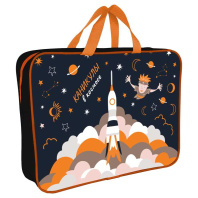 Папка А4 (360*270*80) с ручками, молния, ткань "Каникулы в космосе "
