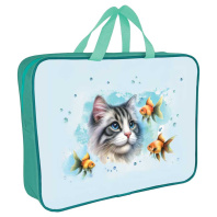 Папка А4 (360*270*80) с ручками, молния, ткань "Кот с рыбками "