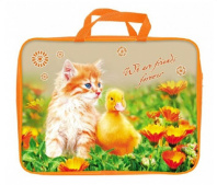 Папка А4 (360*270*80) с ручками, молния, ткань "Котенок и утенок"