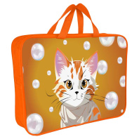 Папка А4 (360*270*80) с ручками, молния, ткань "Кошка и пузыри "