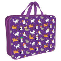 Папка А4 (360*270*80) с ручками, молния, ткань "Озорные котята"