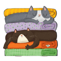 Блокнот 130*120мм  32л скоба "Спящие коты" диз.блок, мат.лам., фигур.выруб.