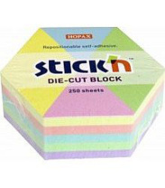 Бумага с липким краем (61*70мм) 250л, 5цв., ПАСТЕЛЬ, гексагон